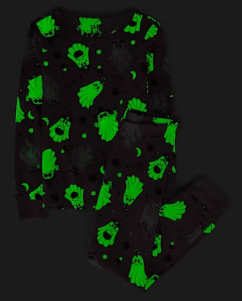 Girls Glow Ghost Snug Fit Cotton Pajamas - pink