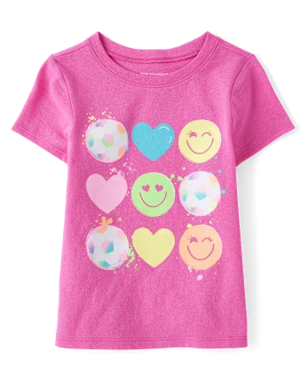 Baby And Toddler Girls Soccer Hearts Graphic Tee - pink