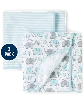 Baby Boys Elephant Swaddle Blanket 2-Pack - gray