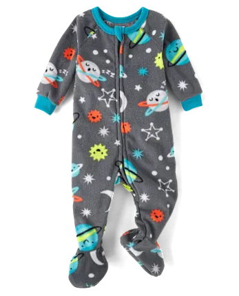 Baby And Toddler Space Microfleece Footed One Piece Pajamas - gray