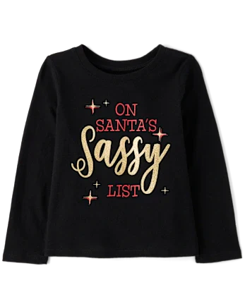 Baby And Toddler Girls Santa's Sassy List Graphic Tee - black