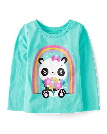 Baby And Toddler Girls Panda Rainbow Graphic Tee - aqua