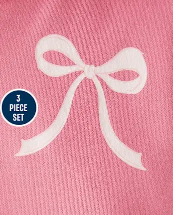 Baby Girls Bow 3-Piece Outfit Set - pink