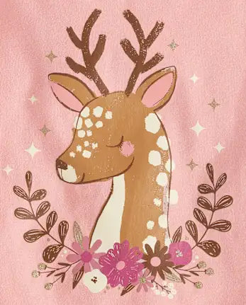 Baby And Toddler Girls Floral Deer Graphic Tee - pink