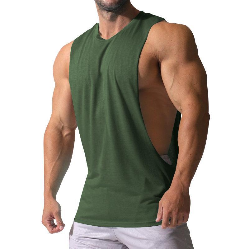 Men's Loose Solid Large Side Slit Sports Fitness Tank Top