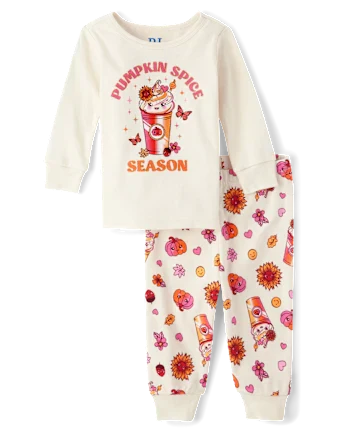 Baby And Toddler Girls Pumpkin Spice Season Snug Fit Cotton Pajamas - white