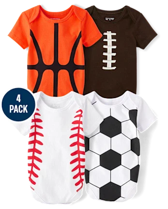 Baby Sports Graphic Bodysuit 4-Pack - multi