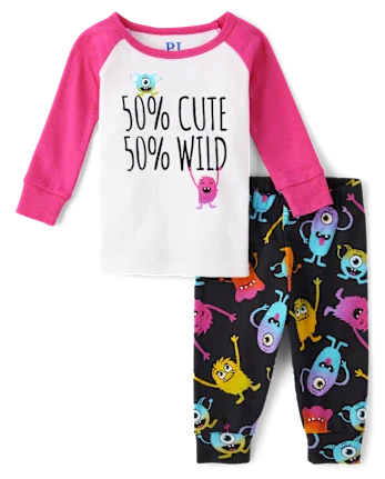 Toddler Girls Monster Snug Fit Cotton Pajamas - black