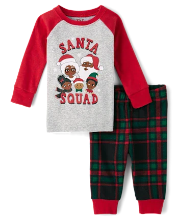 Baby And Toddler Matching Family Santa Squad Snug Fit Cotton Pajamas - black