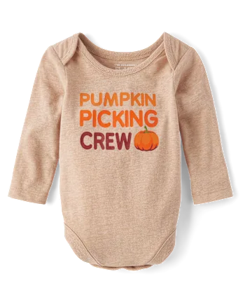 Baby Matching Family Pumpkin Picking Crew Graphic Bodysuit - tan