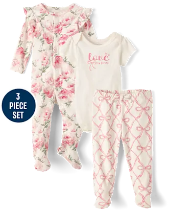 Baby Girls Bow 3-Piece Take Me Home Set - pink
