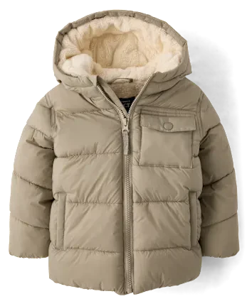 Baby And Toddler Hooded Faux Fur Lined Puffer Jacket - gray
