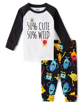 Toddler Boys Monster Snug Fit Cotton Pajamas - black