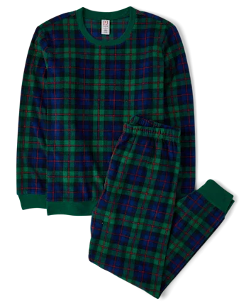 Adult Matching Family Tartan Plaid Microfleece Pajamas - green