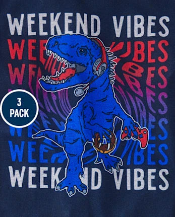 Boys Dino Weekend Vibes 3-Piece Pajama Set - blue