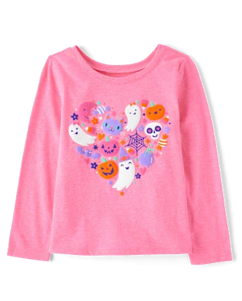 Baby And Toddler Girls Glow Halloween Doodles Graphic Tee - pink