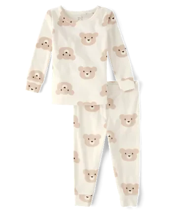 Baby And Toddler Girls Bear Velour Pajamas - white