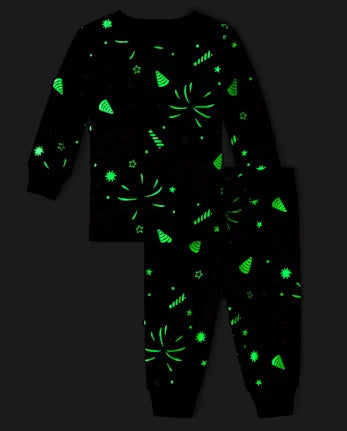 Baby And Toddler Matching Family Glow New Year Cotton Pajamas - black