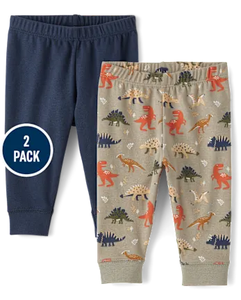 Baby Boys Dino Pants 2-Pack - gray
