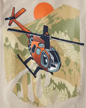 Boys Helicopter Forest Graphic Tee - brown