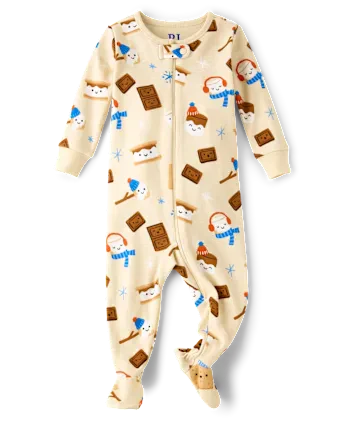 Baby And Toddler Boys Winter S'mores Snug Fit Cotton Footed One Piece Pajamas - cream