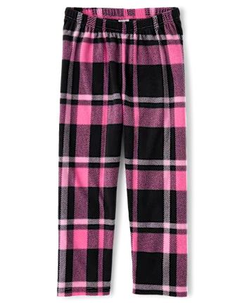 Girls Plaid Microfleece Pajama Pants - pink