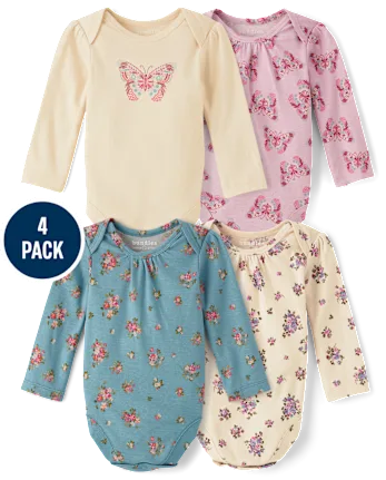 Baby Girls Butterfly Bodysuit 4-Pack - blue