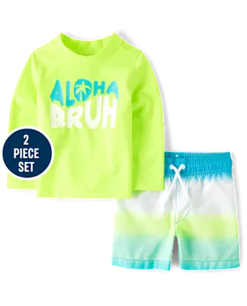 Baby And Toddler Boys Aloha Bruh Rashguard Swimsuit - multi