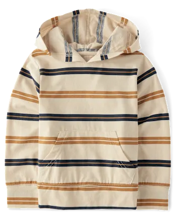 Baby And Toddler Boys Striped Hooded Top - cream