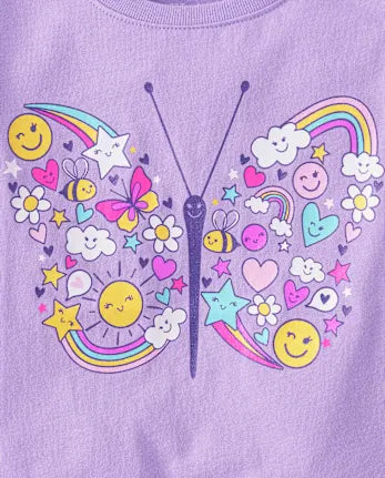 Baby And Toddler Girls Butterfly Icon Graphic Tee - purple