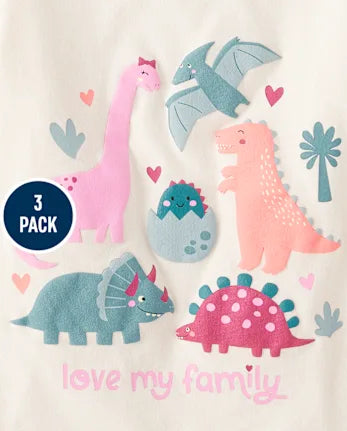 Baby And Toddler Girls Dino Graphic Tee 3-Pack - multi