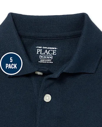Baby And Toddler Uniform Soft Pique Polo 5-Pack - blue