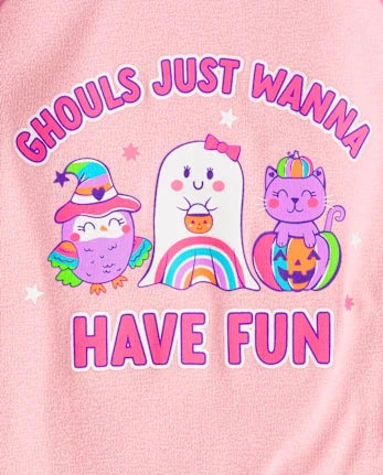 Girls Glow Ghouls Wanna Have Fun Snug Fit Cotton Pajamas - pink