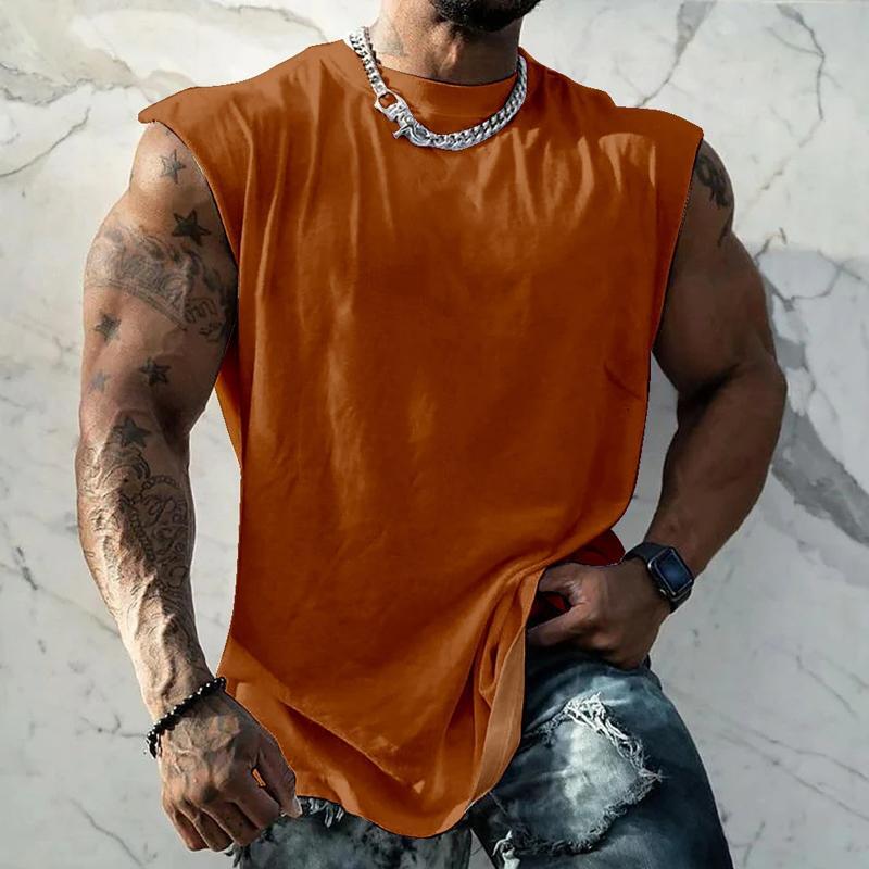 Men's Solid Color Wide Shoulder Round Neck Sports Tank Top