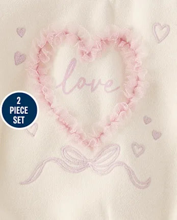 Baby Girls Mesh Heart 2-Piece Playwear Set - white