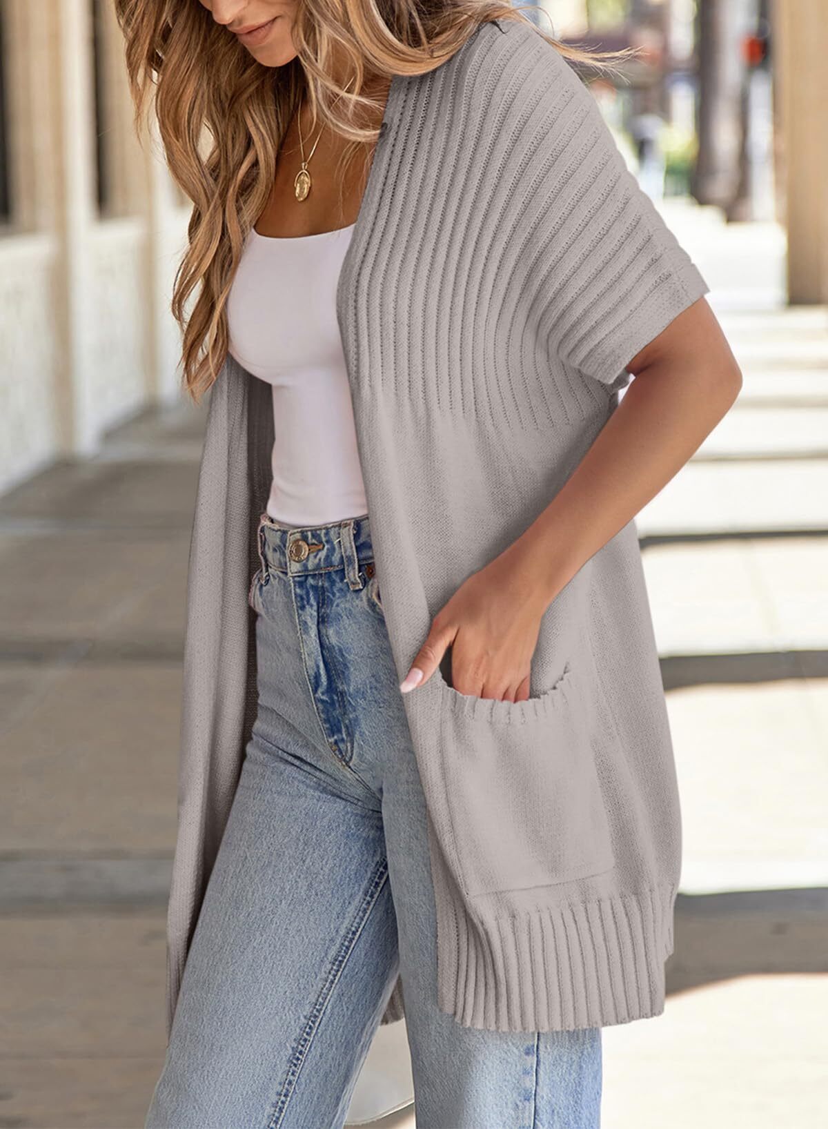 ✨Women's Short Sleeve Pleated Lightweight Open Front Cardigan(BUY 2 FREE SHIPPING)