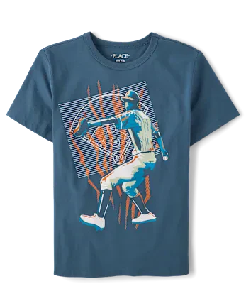 Boys Baseball Player Graphic Tee - blue