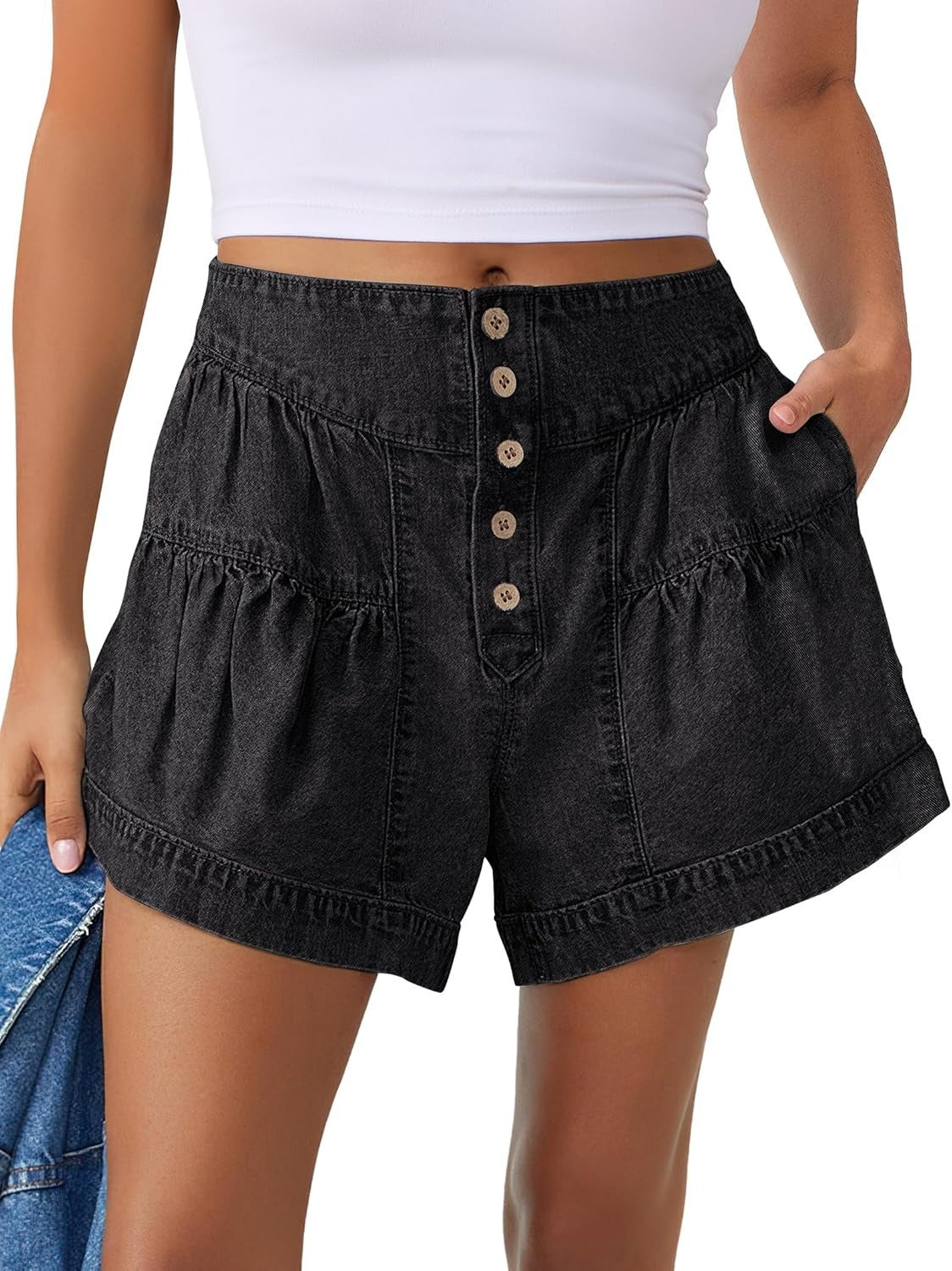 Women's Summer Button Up High Waisted Denim Shorts (Buy 2 Free Shipping)
