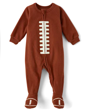 Baby And Toddler Matching Family Football Microfleece Footed One Piece Pajamas - brown