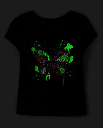 Baby And Toddler Girls Glow Butterfly Graphic Tee - black