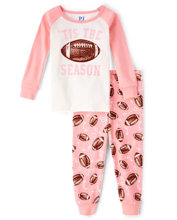 Baby And Toddler Girls Matching Family Football Snug Fit Cotton Pajamas - pink