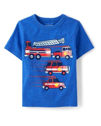 Baby And Toddler Boys Fire Vehicles Graphic Tee - blue