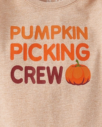 Baby Matching Family Pumpkin Picking Crew Graphic Bodysuit - tan