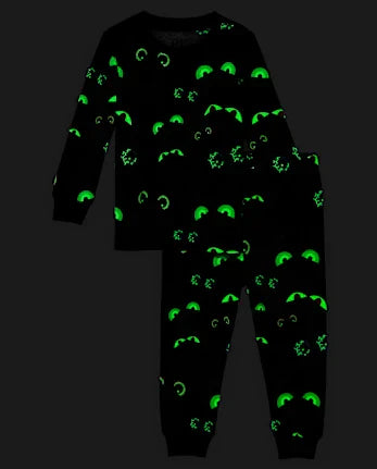 Baby And Toddler Glow Eyes Snug Fit Cotton Pajamas - black