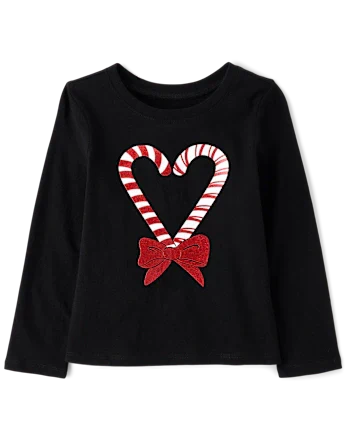 Baby And Toddler Girls Christmas Candy Canes Graphic Tee - black