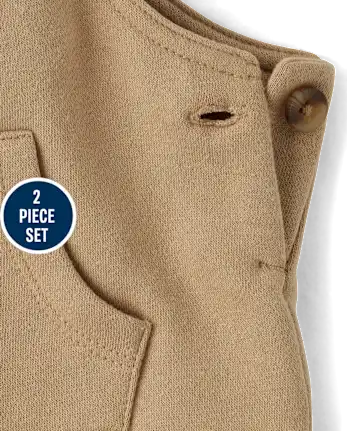 Baby Boys Embroidered Dino Overalls 2-Piece Playwear Set - brown