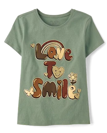 Girls Love to Smile Graphic Tee - green