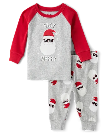 Baby And Toddler Matching Family Glow Stay Merry Snug Fit Cotton Pajamas - gray