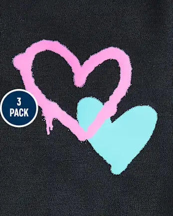 Girls Heart 3-Piece Pajama Set - black