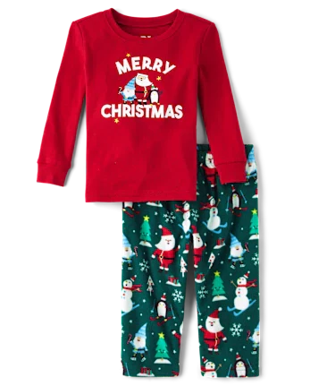 Toddler Matching Family Merry Christmas Cotton And Microfleece Pajamas - green